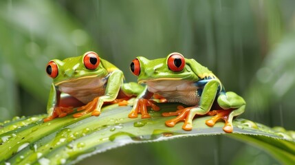 Naklejka premium Red Eyed Tree Frog in Forest .beautiful colorful frog
