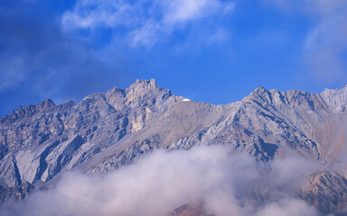 Landscape view of snow coverd mountain range in Gorkha, Nepal.