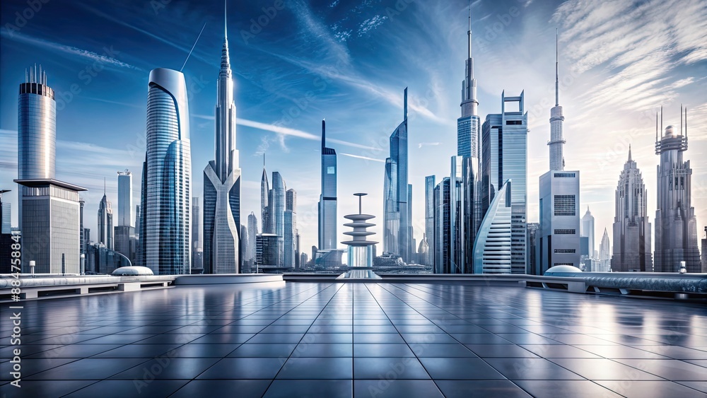 Wall mural A futuristic city skyline with classic architecture elements, futuristic, city, skyline, blend, past, future, unique