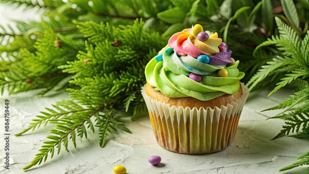 Sticker Delicious cupcake with colorful texture frosting, cupcake, delicious, dessert, sweet, bakery, treat, colorful, icing