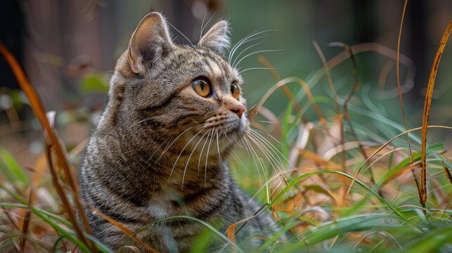 Scottish Fold cat portrait with a defocused background, highlighting its unique and charming features