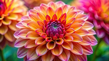 Obraz premium Close-up of a vibrant dahlia flower with intricate petals and bold colors, dahlia, flower, bloom, close-up, vibrant, colorful