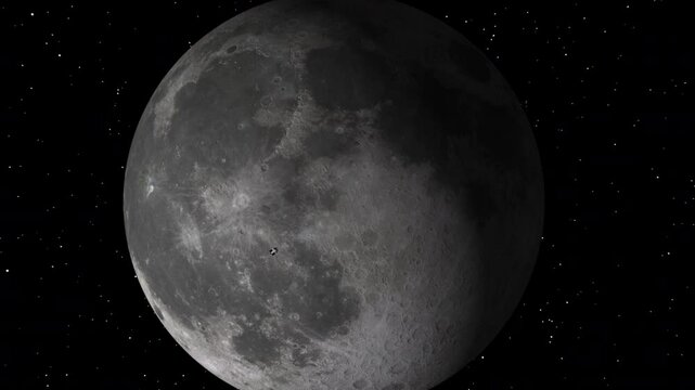 Fast Zoom to Moon with Orion Artemis Capsule Orbiting Above with Stars Background - 3D CGI Animation