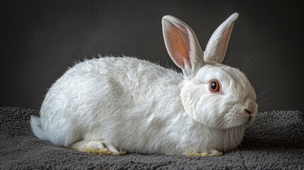 Fototapeta premium Studio shot of a big, fluffy white rabbit, exuding innocence and charm