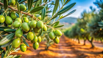 Green olives growing on olive tree in Mediterranean plantation, Olives, Green, Tree, Plantation, Mediterranean, Agriculture