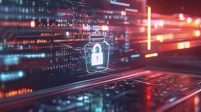 Computer or PC security concept with binary code in futuristics style. HD 4K video, footage for technology company campaign.