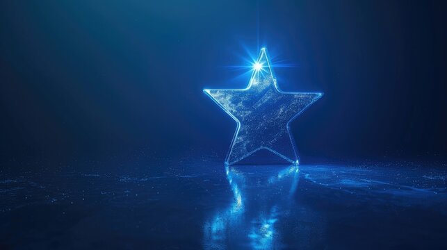 Hologram of a digital star on the dark blue background.