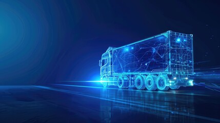 Hologram of a truck on the dark blue background.