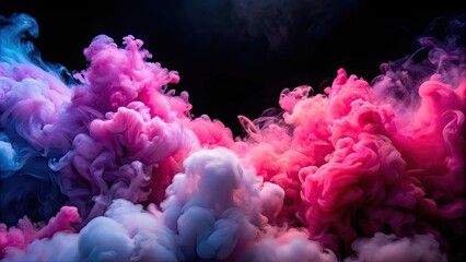 Obraz premium Surreal pink and magenta smoke clouds creating a pastel beauty against a black background, surreal, pink, magenta, smoke