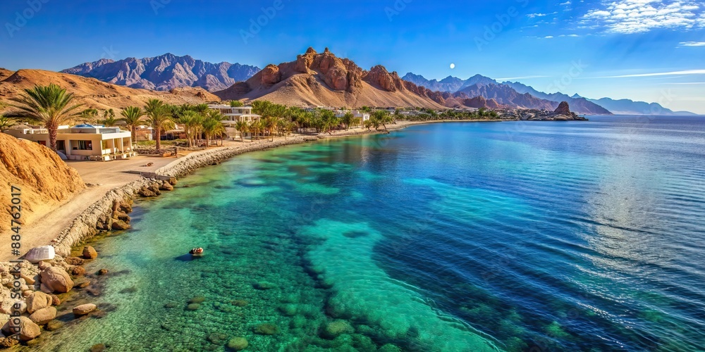 Sticker idyllic red sea coastline in sharm el sheikh, egypt, sinai , beach, turquoise water, vacation, parad