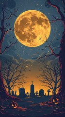 Fototapeta premium Eerie Moonlight Unveils Cemetery of Secrets