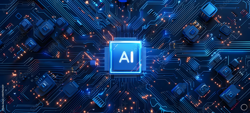 Poster ai artificial intelligence chipset on circuit board in futuristic concept suitable for future techno