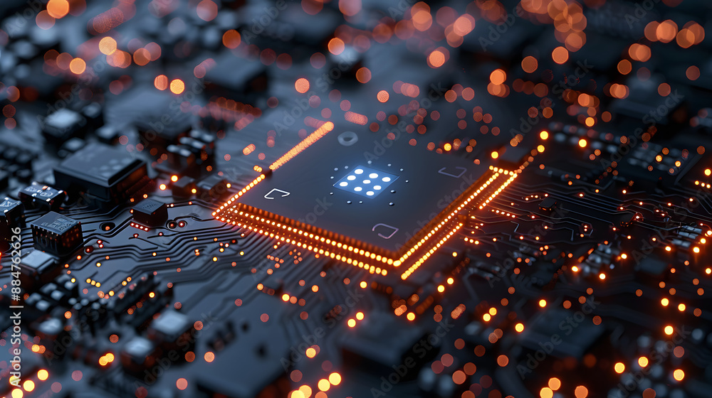 Poster ai artificial intelligence chipset on circuit board in futuristic concept suitable for future techno