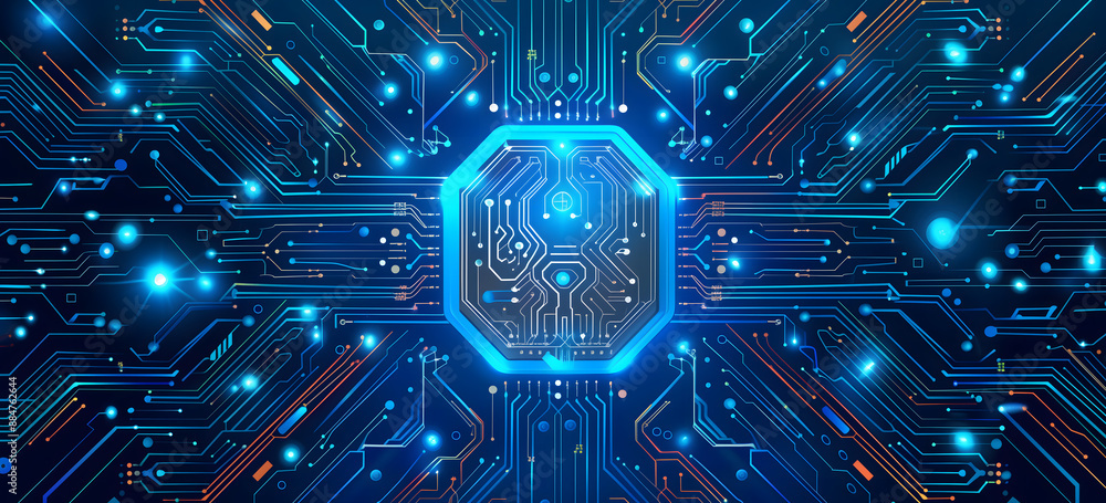 Poster ai artificial intelligence chipset on circuit board in futuristic concept suitable for future techno