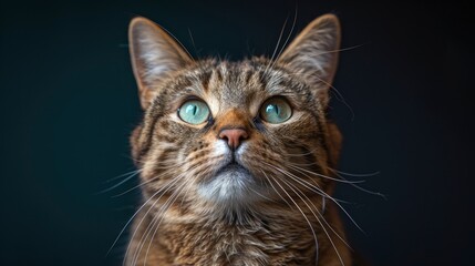 Obraz premium Handsome tabby cat in a cute action, focusing on its face and big round eyes, capturing a moment of charm