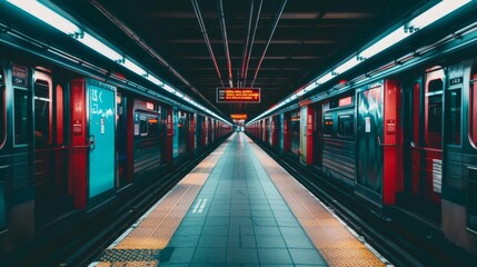 Obraz premium A subway platform with directional signs and guidance for passengers.