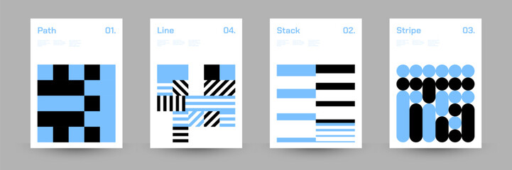 Set of swiss pattern posters design. Geometric shapes. Abstract Technology Vector Illustration.