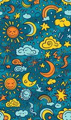 Fototapeta premium cartoon 2d illustrator doodle pattern, cute pattern in graphic seamless pattern