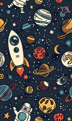 Naklejka premium cartoon 2d illustrator doodle pattern, cute pattern in graphic seamless pattern