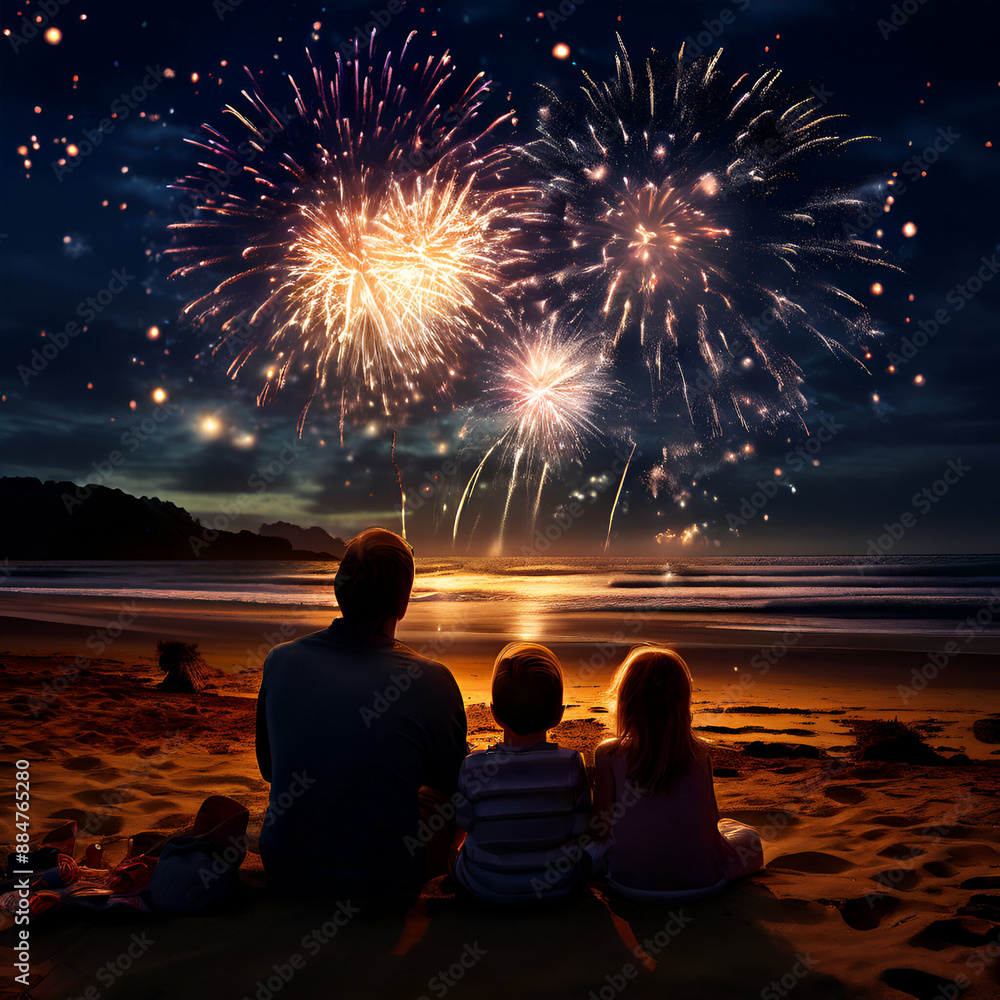 Canvas Prints fireworks on the beach