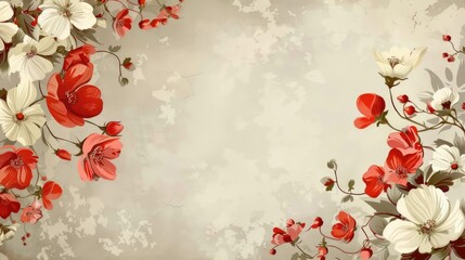 Floral Border with Red and White Blossoms