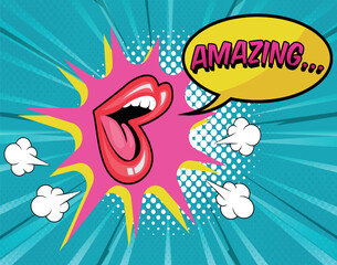 Beautiful Comic lips cartoon design with colorful color