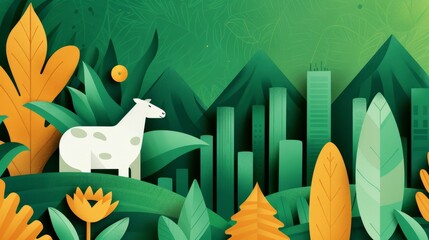 Efficient use of biological reserves in a thriving ecosystem, highlighting natural resource management, vibrant plant and animal life, flat design illustration