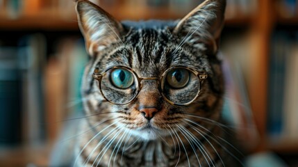 Cat wearing glasses, adding a touch of humor and sophistication