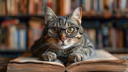 Cat wearing glasses, adding a touch of humor and sophistication