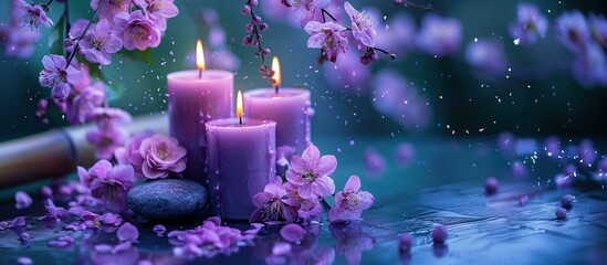 Tranquil Haven: Serene Sanctuary of Purple Petals and Candlelight