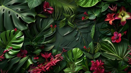 Fototapeta premium Tropical Tapestry: Verdant Hues and Floral Blooms