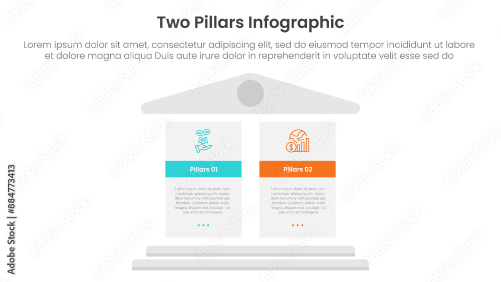 Poster two pillars framework with ancient classic construction infographic with 2 point stage template with