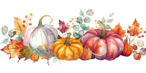 Fall decor watercolor illustration isolated on transparent. png file for art work, posters, posters, cards, holiday decor.
