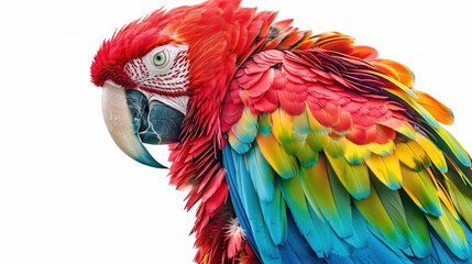 Obraz premium Vivid Scarlet Macaw Close-Up, Vibrant Red and Multicolored Feathers, Detailed Texture