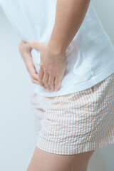 Woman having Stomach pain. Ovarian and Cervical cancer, Cervix disorder, Endometriosis,...