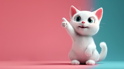 3D cat illustration with blue pink pastel color