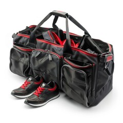 Black and Red Sports Duffle Bag with Shoes