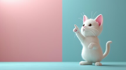 Fototapeta premium 3D cat illustration with blue pink pastel color