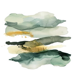Earth tone watercolor  paint splashes brush illustration isolated on transparent. Christmas png file for art work.
