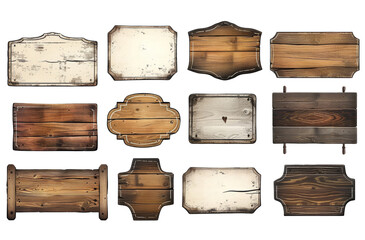 Naklejka premium A collection of wooden signs with various designs and sizes