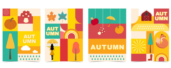 Autumn landscape background with geometric style.Editable vector illustration for postcard,a4 vertical size