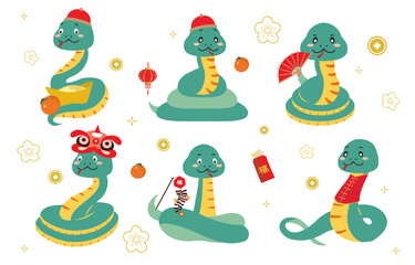 snake chinese element object for icon,sticker, decoration design