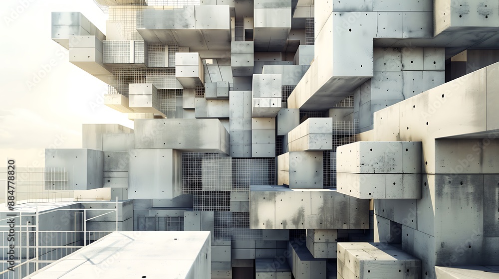 Aufkleber concrete jungle a labyrinth of concrete blocks and wire mesh. ai generated