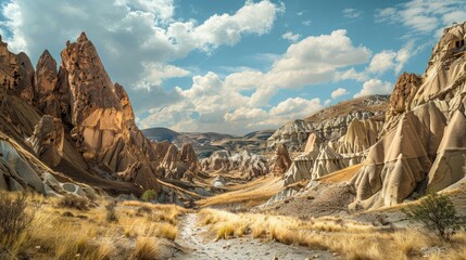 Unique rock formations in Cappadocia Turkey