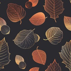 Autumnal Tapestry: Shimmering Leaves and Golden Acorns