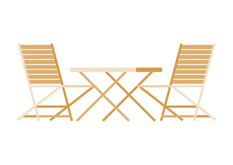 Wooden folding table and chairs. Comfortable lightweight portable garden furniture for terrace, patio, outdoors. Subject, isolated object