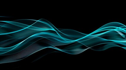 Minimalist Dark Cyan and Blue Twisted Waves on Black Background, Flowing Lines, Data Visualization, Ultra HD