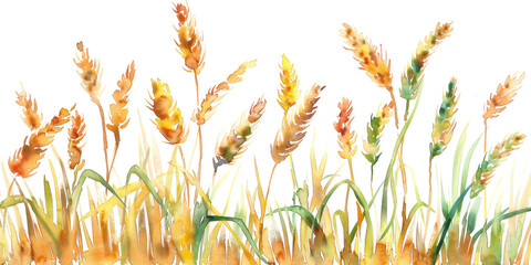Wheat fields watercolor illustration isolated on transparent. png file for art work, posters, posters, cards, holiday decor.
