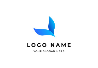 Logo Abstract Bird fly down, Logo whale tail. Modern, Minimalsit, Simple. Editable file