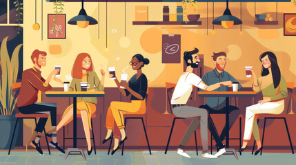 Friends socializing in cafes, parks, or during events. Include activities like having coffee, attending parties, or engaging in group hobbies to emphasize the importance of social bonds. 